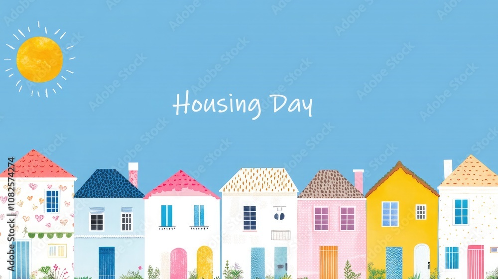 Colorful Houses Under Sunny Sky Housing Day Celebration Colorful Houses Under Sunny Sky Housing Day Celebration