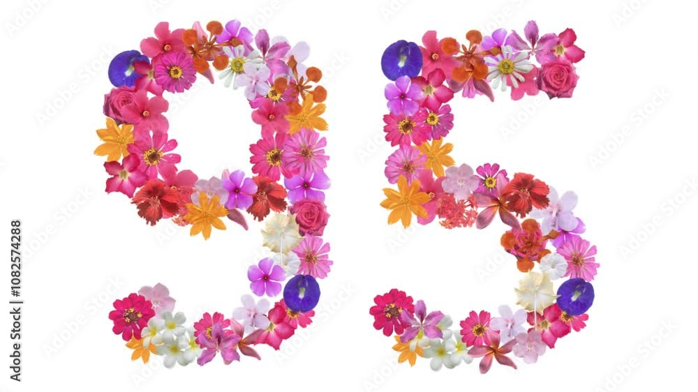 95, Video of numbers formed from growing flowers, suitable for birthday, anniversary and commemoration templates. 95, Video of numbers formed from growing flowers, suitable for birthday, anniversary and commemoration templates.