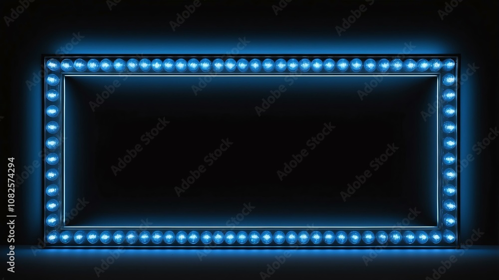 Obraz premium blue marquee lights border frame on black background