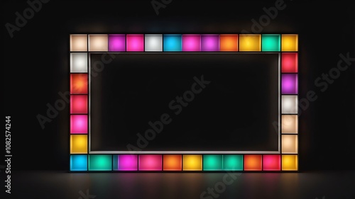 colorful marquee lights border frame on black background