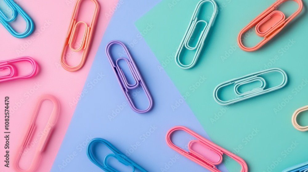 Colorful Paper Clips on Pastel Backgrounds Colorful Paper Clips on Pastel Backgrounds