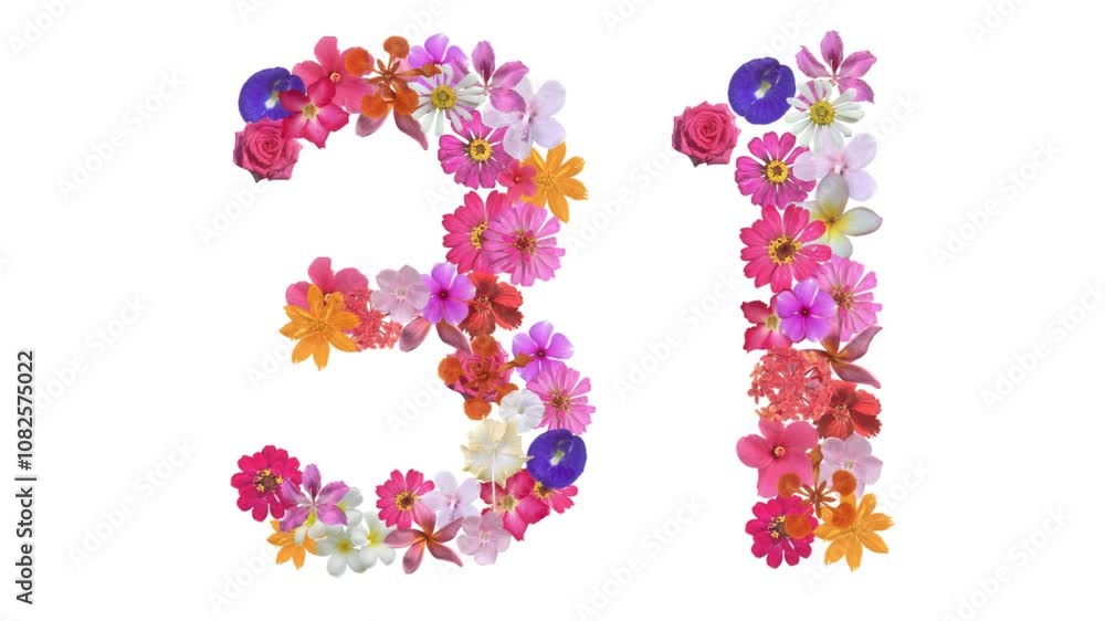 31, Video of numbers formed from growing flowers, suitable for birthday, anniversary and commemoration templates. 31, Video of numbers formed from growing flowers, suitable for birthday, anniversary and commemoration templates.