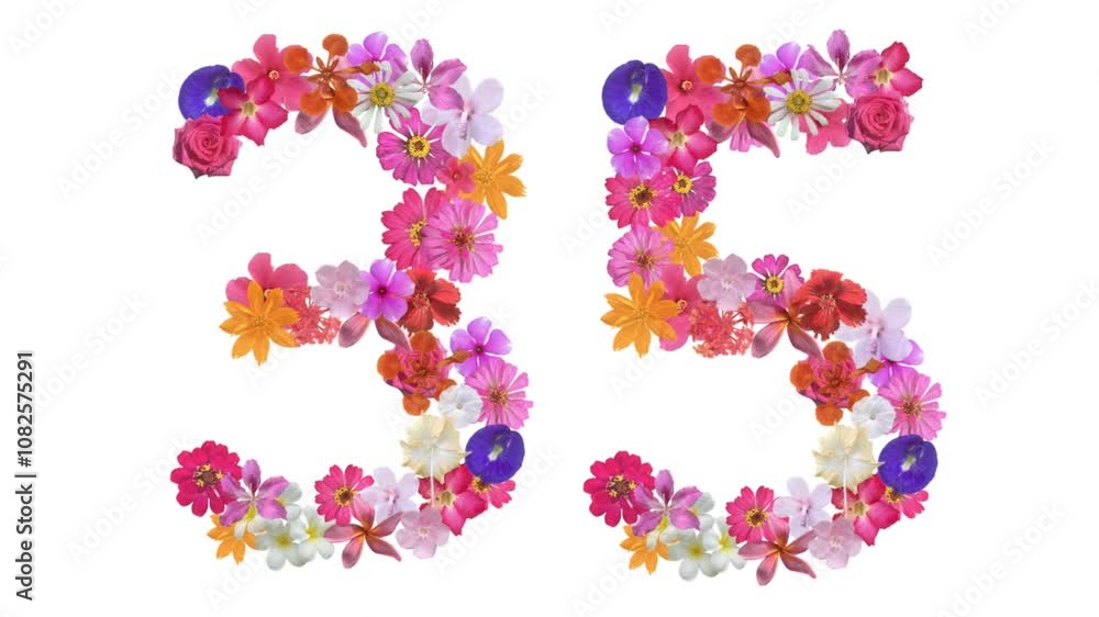 35, Video of numbers formed from growing flowers, suitable for birthday, anniversary and commemoration templates. 35, Video of numbers formed from growing flowers, suitable for birthday, anniversary and commemoration templates.
