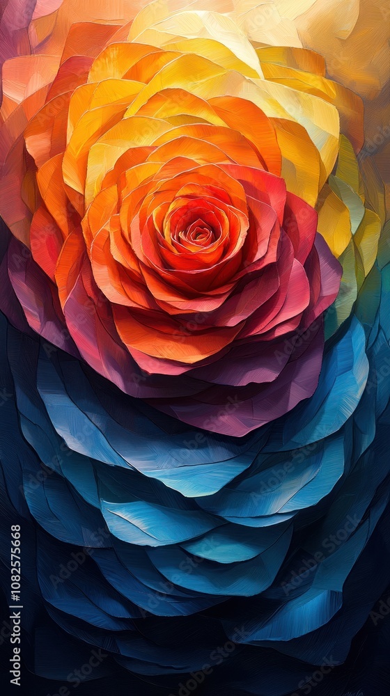 Vibrant rose design with layered petals in gradient colors. Vibrant rose design with layered petals in gradient colors.