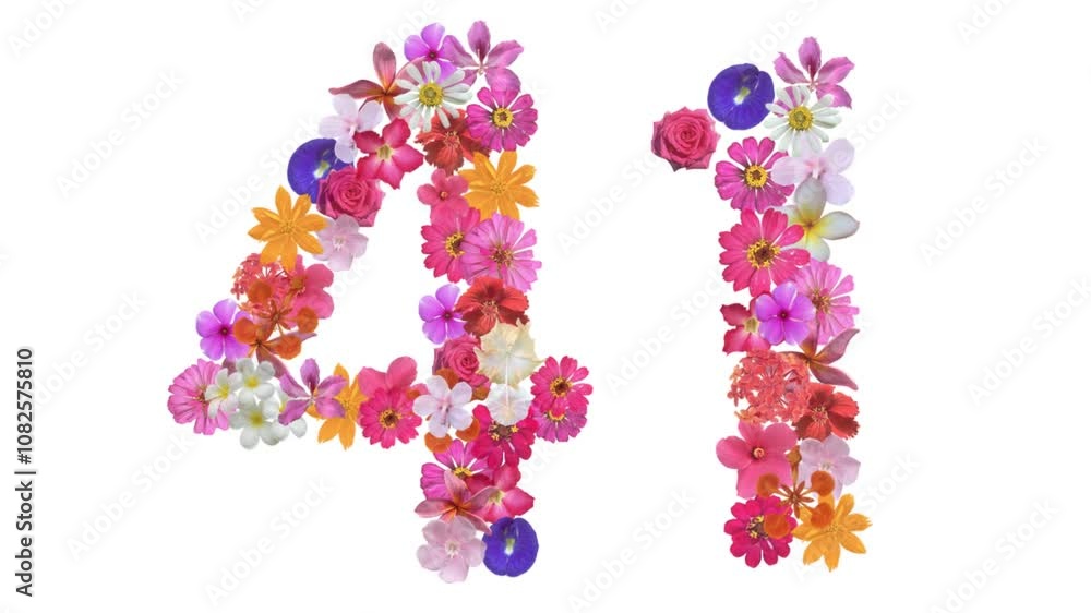 41, Video of numbers formed from growing flowers, suitable for birthday, anniversary and commemoration templates. 41, Video of numbers formed from growing flowers, suitable for birthday, anniversary and commemoration templates.