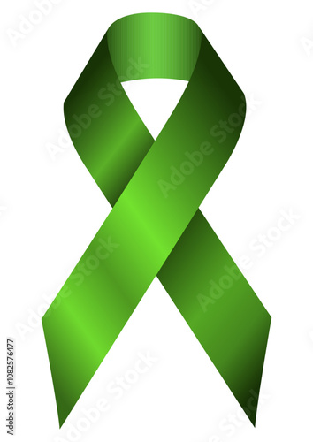 Green Awareness ribbon. Vector 3D illustration isolated on a white background. Bipolar Disorder, Adrenal Cancer, Depression, Bone Marrow Donation, Environment, Organ Donation concept. 3d tape. EPS 10
