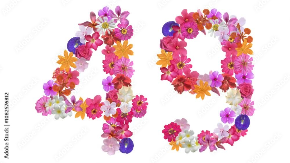 49, Video of numbers formed from growing flowers, suitable for birthday, anniversary and commemoration templates. 49, Video of numbers formed from growing flowers, suitable for birthday, anniversary and commemoration templates.