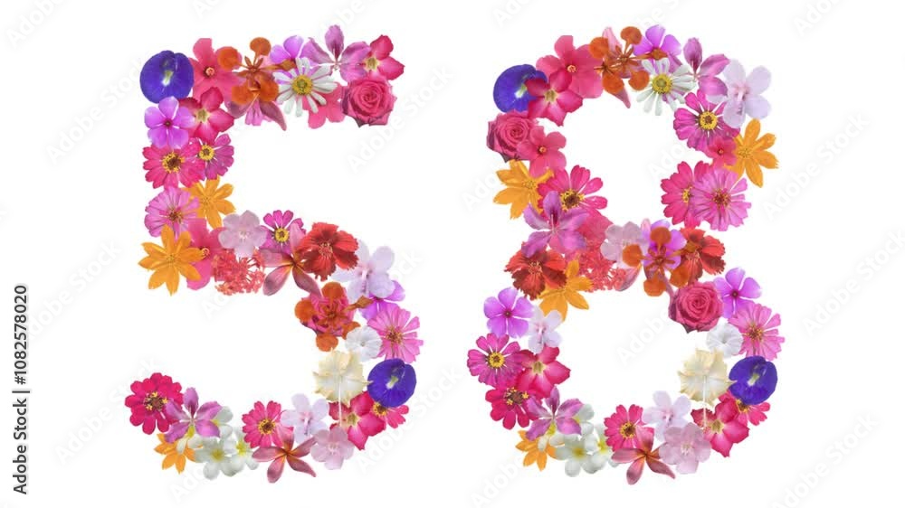 58, Video of numbers formed from growing flowers, suitable for birthday, anniversary and commemoration templates. 58, Video of numbers formed from growing flowers, suitable for birthday, anniversary and commemoration templates.