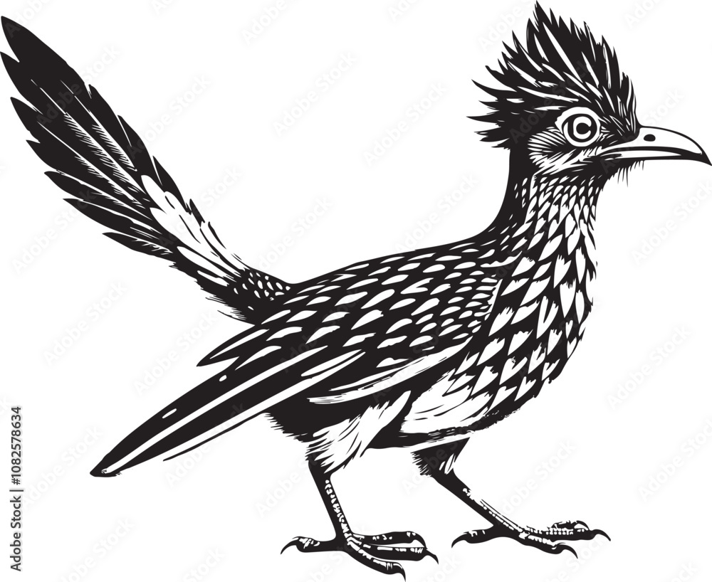 Naklejka premium black roadrunner bird vector illustration printable