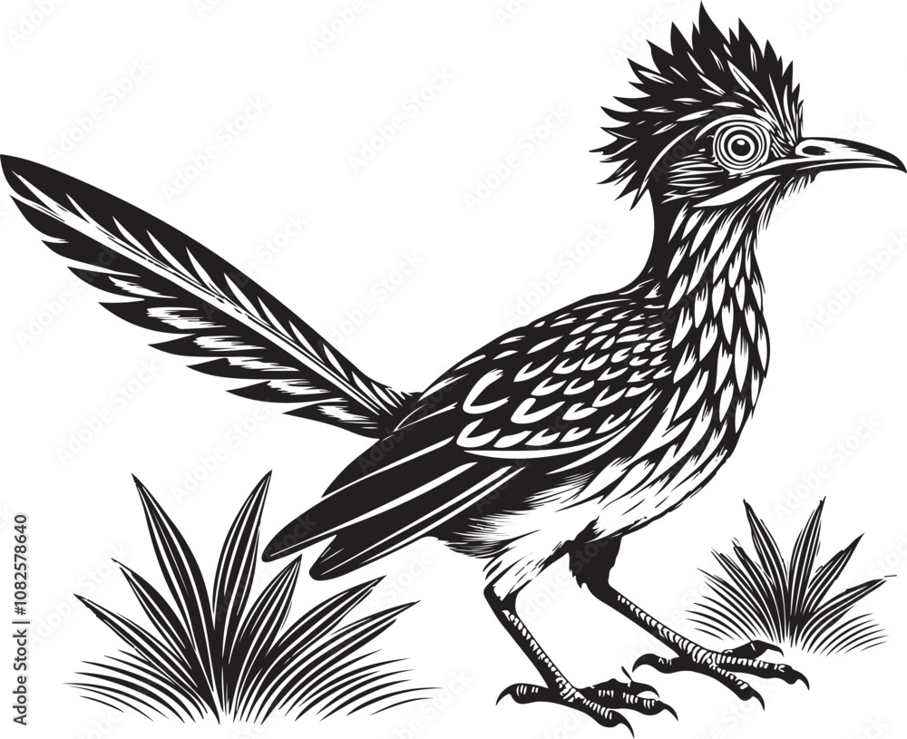 Fototapeta premium black roadrunner bird vector illustration printable