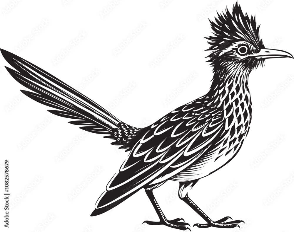 Fototapeta premium black roadrunner bird vector illustration printable