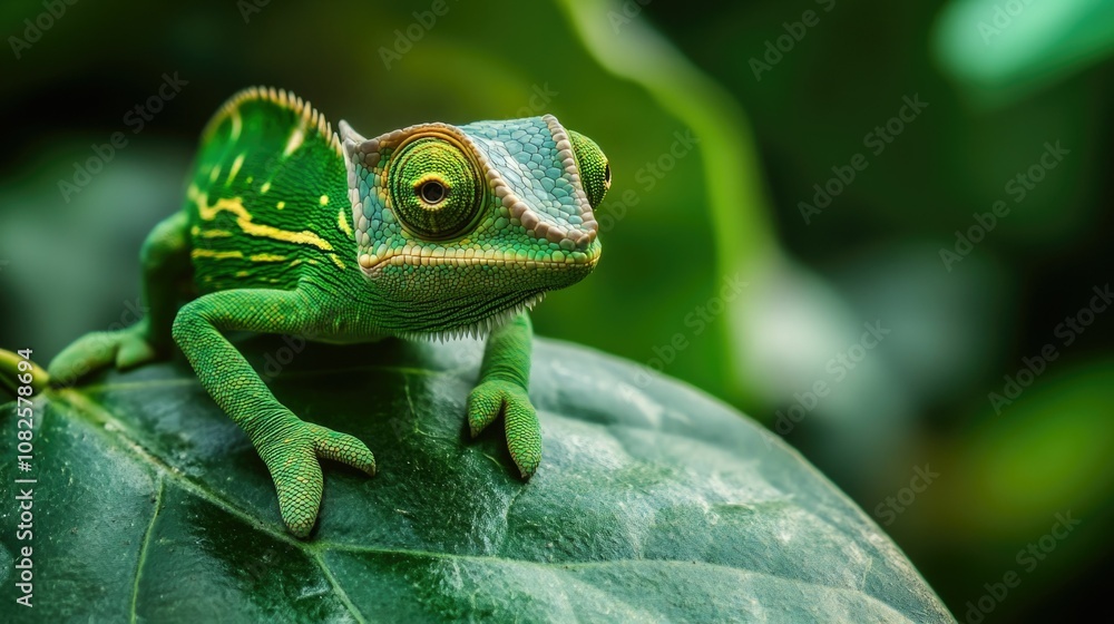 Fototapeta premium Vivid Chameleon on Leaf