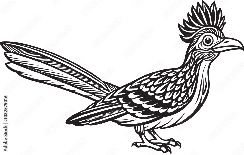 Fototapeta premium black roadrunner bird vector illustration printable