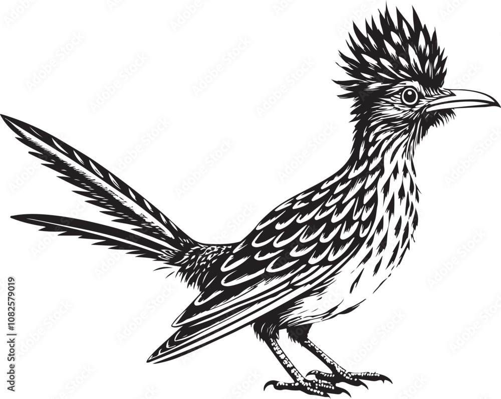 Fototapeta premium black roadrunner bird vector illustration printable