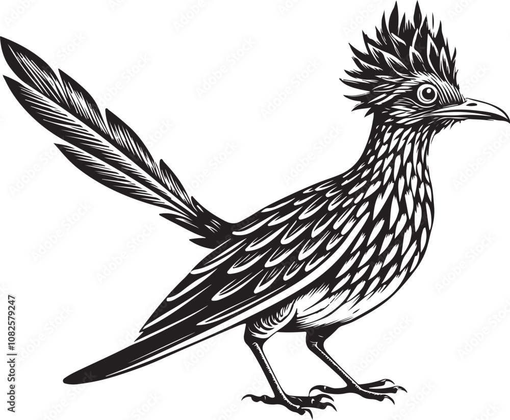 Fototapeta premium black roadrunner bird vector illustration printable