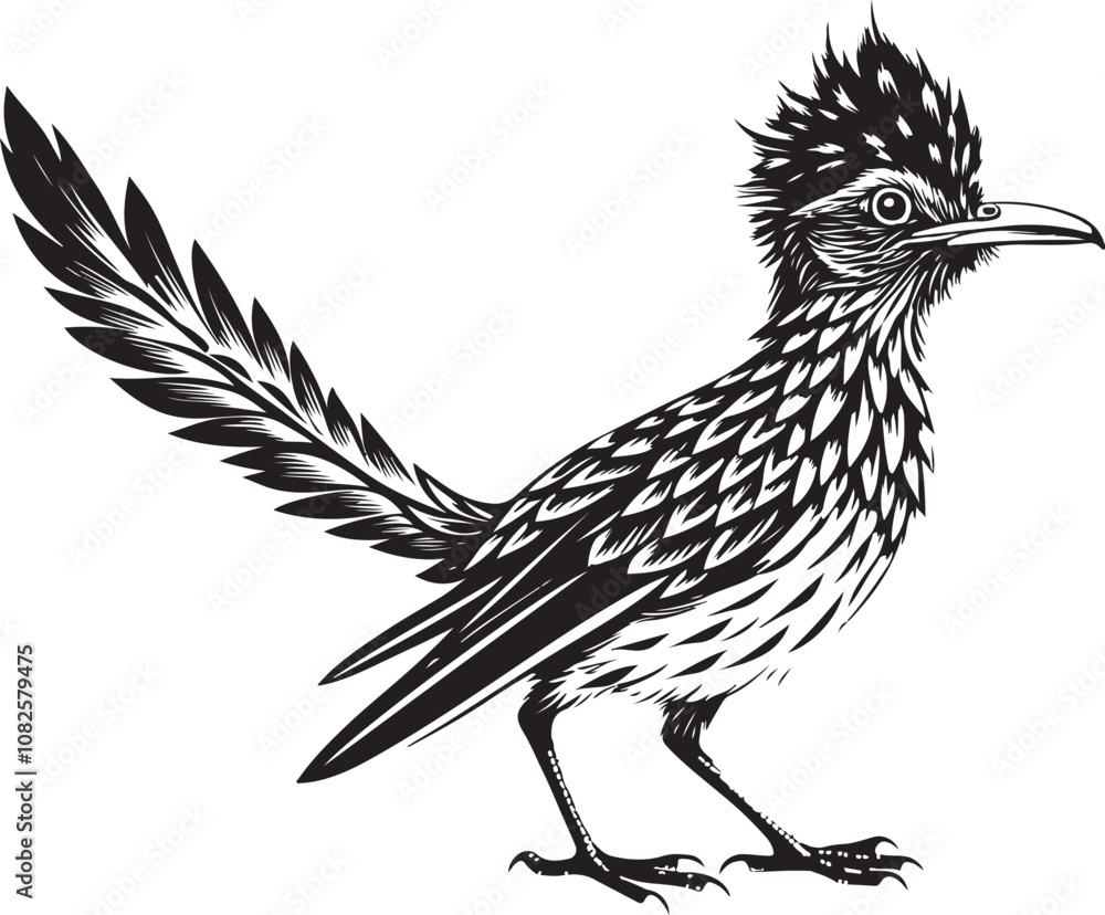 Fototapeta premium black roadrunner bird vector illustration printable