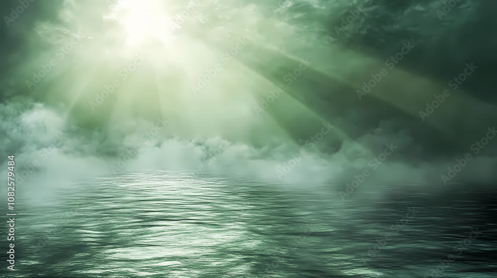 Ethereal green mist illuminated by a mystical light beam in a cosmic haze background, ethereal, green, mist, mystical. Radiant. Illustration Ethereal green mist illuminated by a mystical light beam in a cosmic haze background, ethereal, green, mist, mystical. Radiant. Illustration