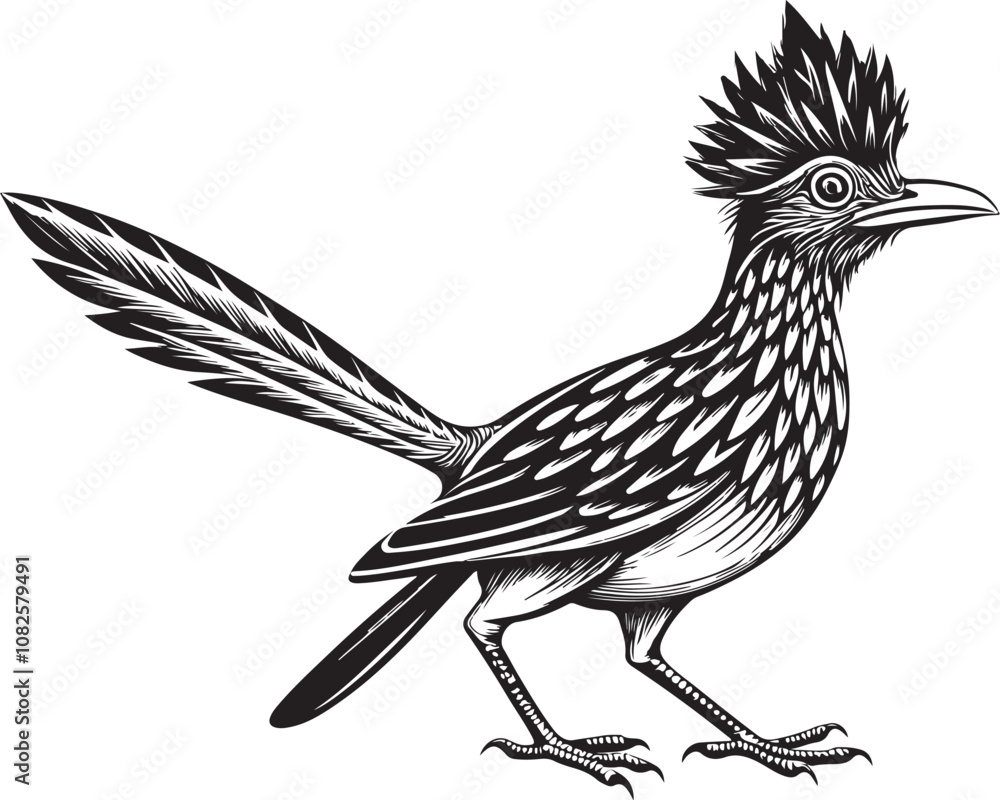 Fototapeta premium black roadrunner bird vector illustration printable