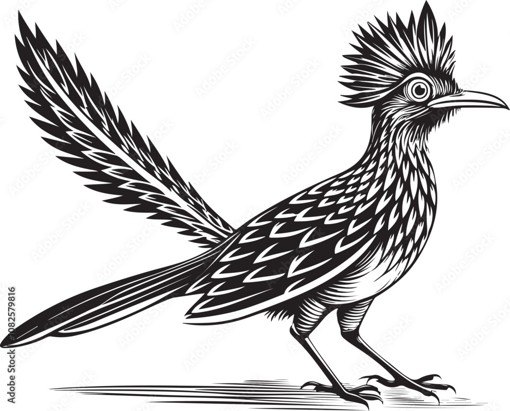 Naklejka premium black roadrunner bird vector illustration printable