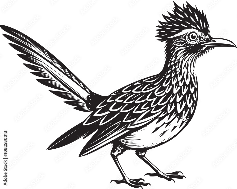 Obraz premium black roadrunner bird vector illustration printable