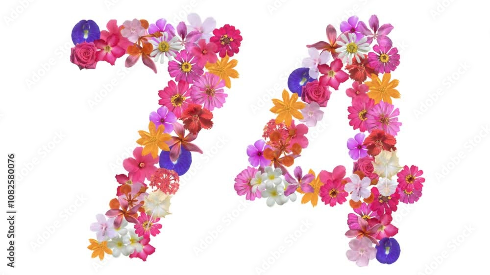 74, Video of numbers formed from growing flowers, suitable for birthday, anniversary and commemoration templates.
74, Video of numbers formed from growing flowers, suitable for birthday, anniversary and commemoration templates.