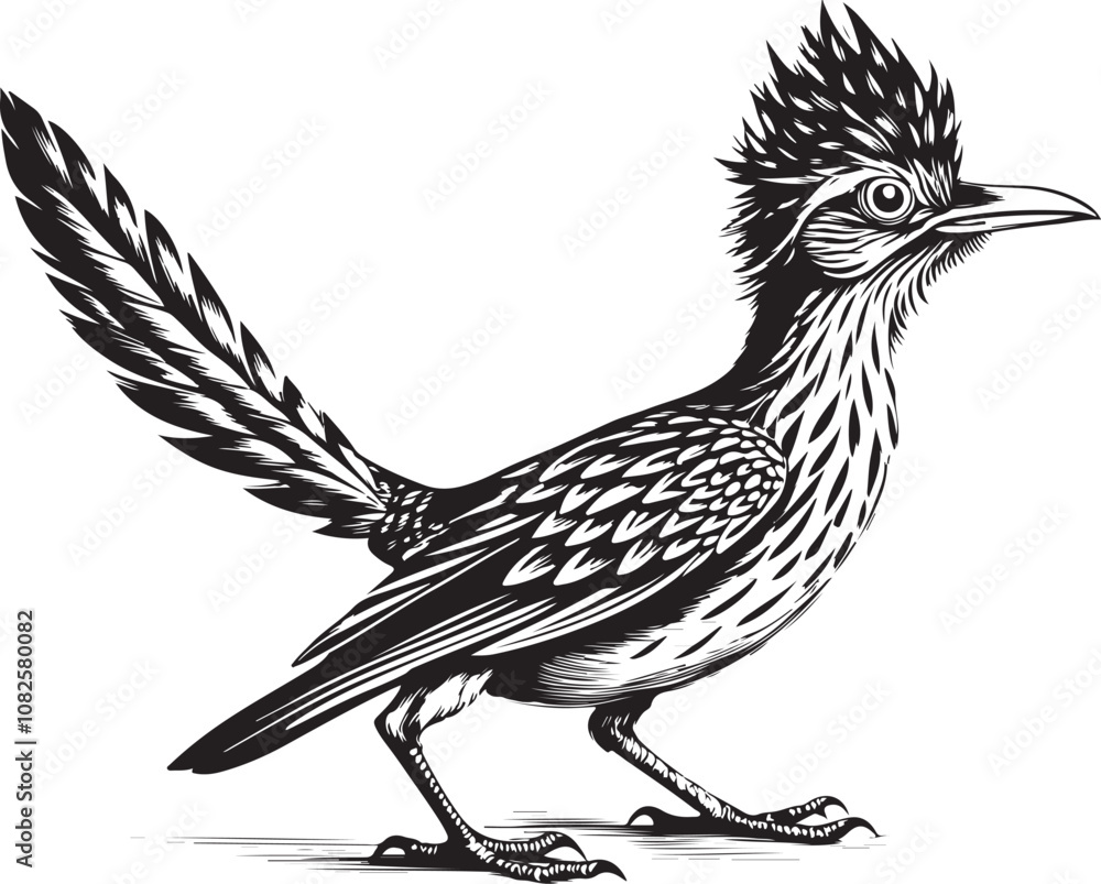 Naklejka premium black roadrunner bird vector illustration printable