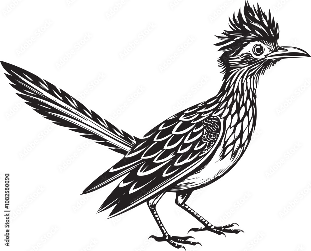 Fototapeta premium black roadrunner bird vector illustration printable