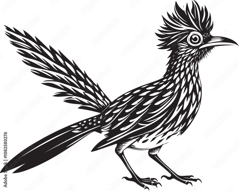 Naklejka premium black roadrunner bird vector illustration printable