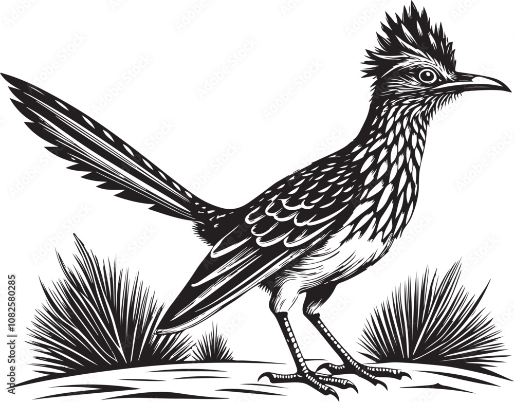 Obraz premium black roadrunner bird vector illustration printable