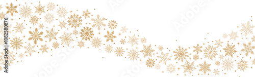 Snowflake wave vector banner or greeting card border, beige decorative clip art illustration