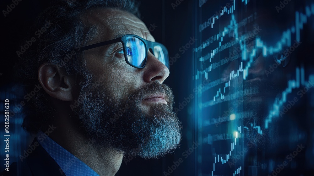 Investor analyzing market trends modern office professional portrait indoor environment close-up view financial strategy Investor analyzing market trends modern office professional portrait indoor environment close-up view financial strategy
