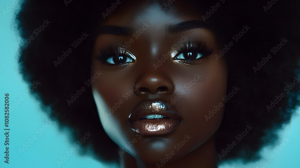 Beauty portrait of African American girl with afro hair. Beautiful black woman. Cosmetics, makeup and fashion Beauty portrait of African American girl with afro hair. Beautiful black woman. Cosmetics, makeup and fashion