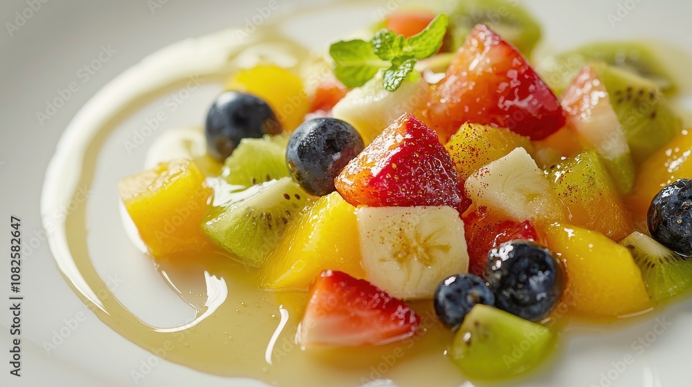 Fresh fruit salad delight kitchen table food photography bright setting closeup view culinary art Fresh fruit salad delight kitchen table food photography bright setting closeup view culinary art