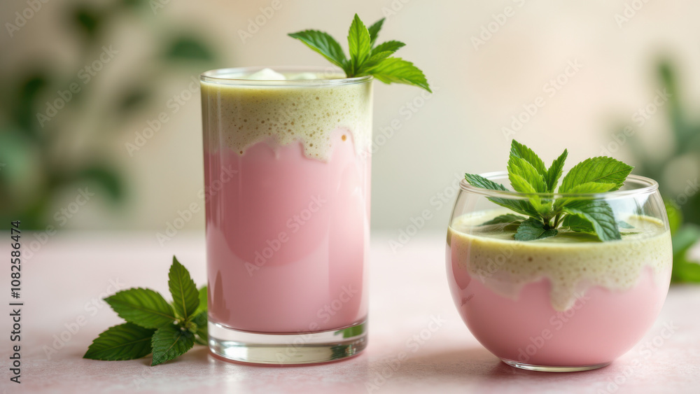 Pink Matcha Smoothie with a fresh twist on top. Pink Matcha Smoothie with a fresh twist on top.