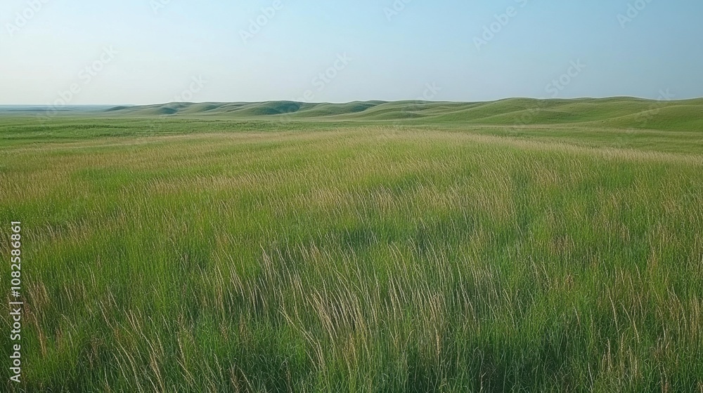 Expansive Green Prairie Landscape with Gentle Hills