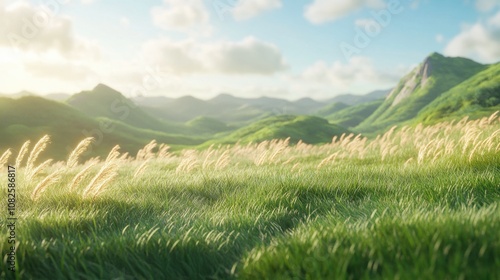 Serene Landscape with Gentle Grass and Rolling Hills