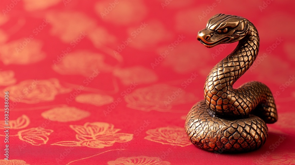 Bronze snake figurine on a red background. Happy Chinese New Year. Bronze snake figurine on a red background. Happy Chinese New Year.