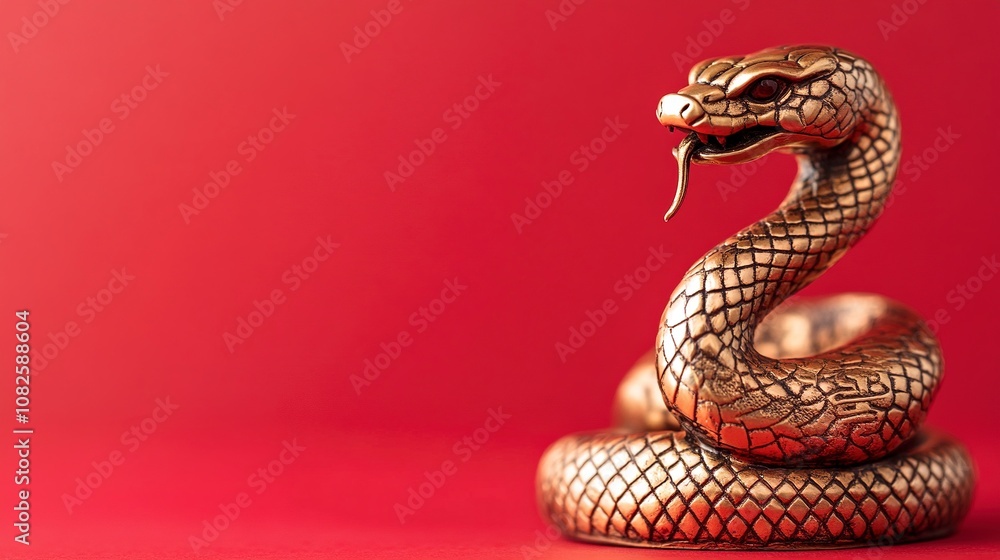Bronze snake figurine on a red background. Happy Chinese New Year. Bronze snake figurine on a red background. Happy Chinese New Year.