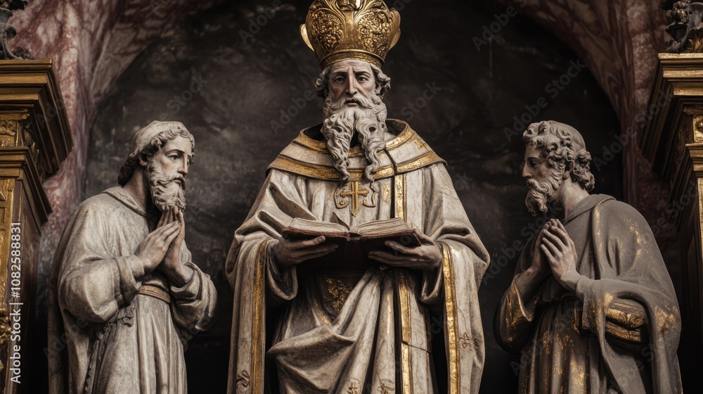 Feast of St. Ambrose Religious figures and historical sculpture depicting saints in prayer Feast of St. Ambrose Religious figures and historical sculpture depicting saints in prayer