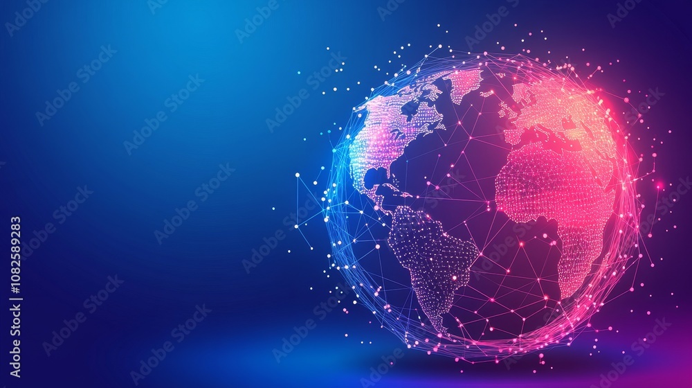 The concept of a blockchain business banner featuring a world globe and a blockchain polygon peer-to-peer network. Blockchain technology futuristic hud background with world globe. The concept of a blockchain business banner featuring a world globe and a blockchain polygon peer-to-peer network. Blockchain technology futuristic hud background with world globe.