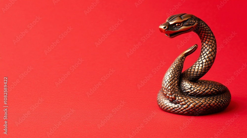 Bronze snake figurine on a red background. Happy Chinese New Year. Bronze snake figurine on a red background. Happy Chinese New Year.