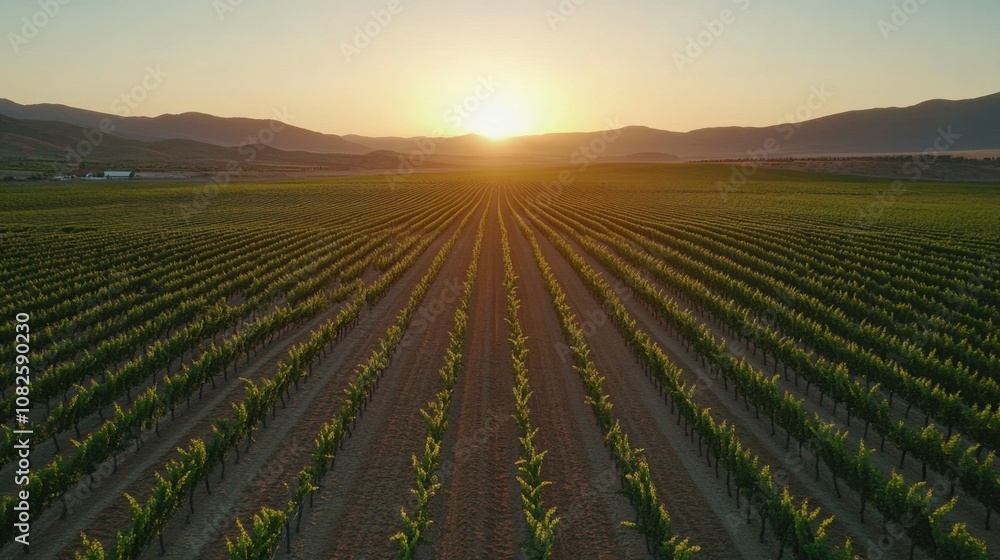 Sunset Over Vast Vineyard Landscape Sunset Over Vast Vineyard Landscape