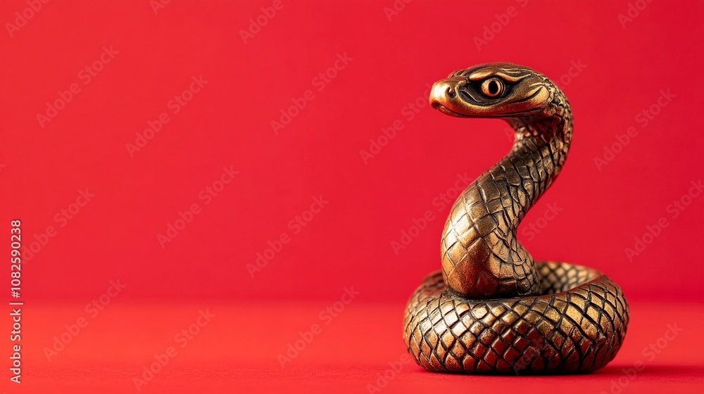 Bronze snake figurine on a red background. Happy Chinese New Year. Bronze snake figurine on a red background. Happy Chinese New Year.