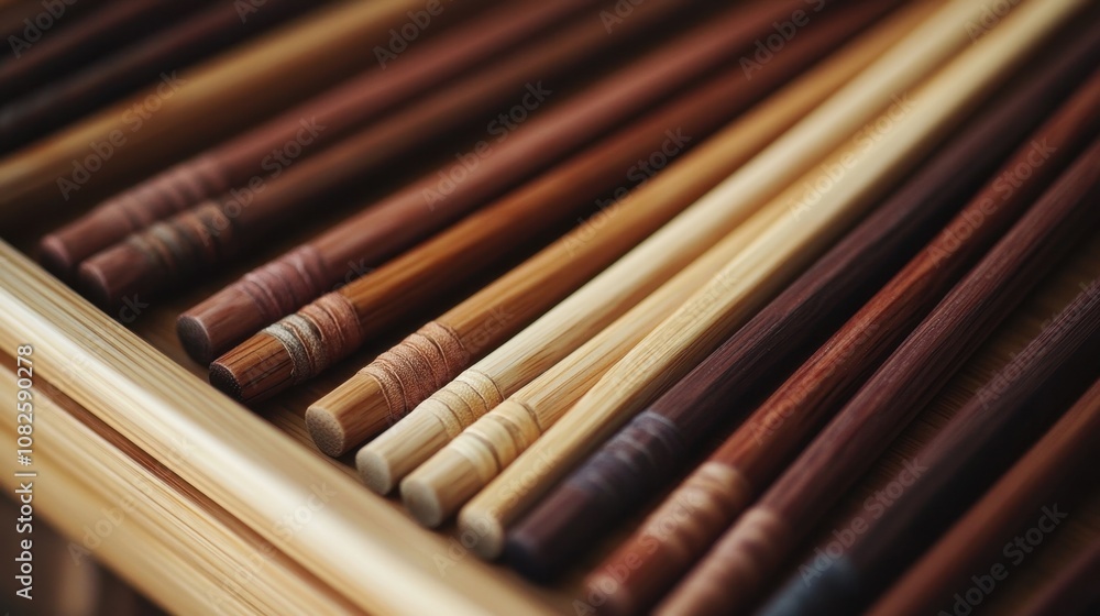 National Chopsticks Day Assorted wooden chopsticks aligned in a box for culinary and cultural dining experience National Chopsticks Day Assorted wooden chopsticks aligned in a box for culinary and cultural dining experience