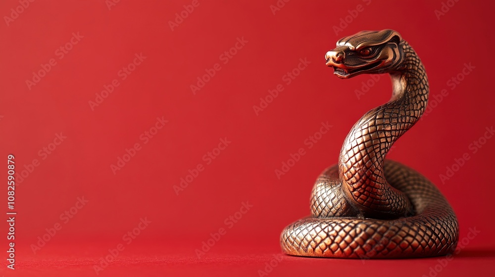 Bronze snake figurine on a red background. Happy Chinese New Year. Bronze snake figurine on a red background. Happy Chinese New Year.