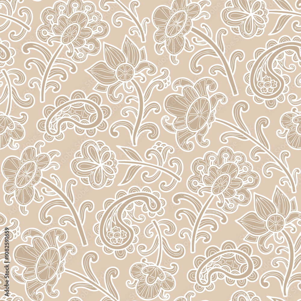 Doodle, swirl pattern, white and beige colours. Seamless floral pattern-491. Doodle, swirl pattern, white and beige colours. Seamless floral pattern-491.