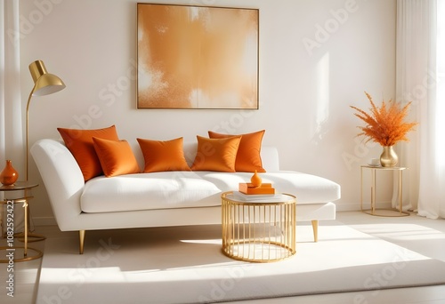 White and gold theme interior modern minimalism photo realism neww Style 3d Paints Doodle Illustration Deep View photo