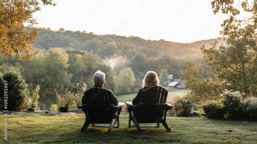 Serene Sunset View of Seniors Enjoying Nature Serene Sunset View of Seniors Enjoying Nature