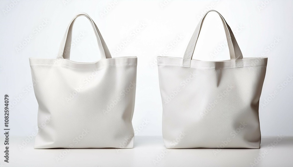 two blank white tote bags on a white background two blank white tote bags on a white background