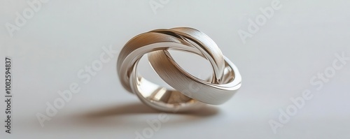 a pair of wedding rings entwined together, symbolizing unity, close-up detail, isolated on white background